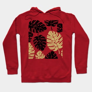 Exotic Monstera Leaf Gold Black Hoodie